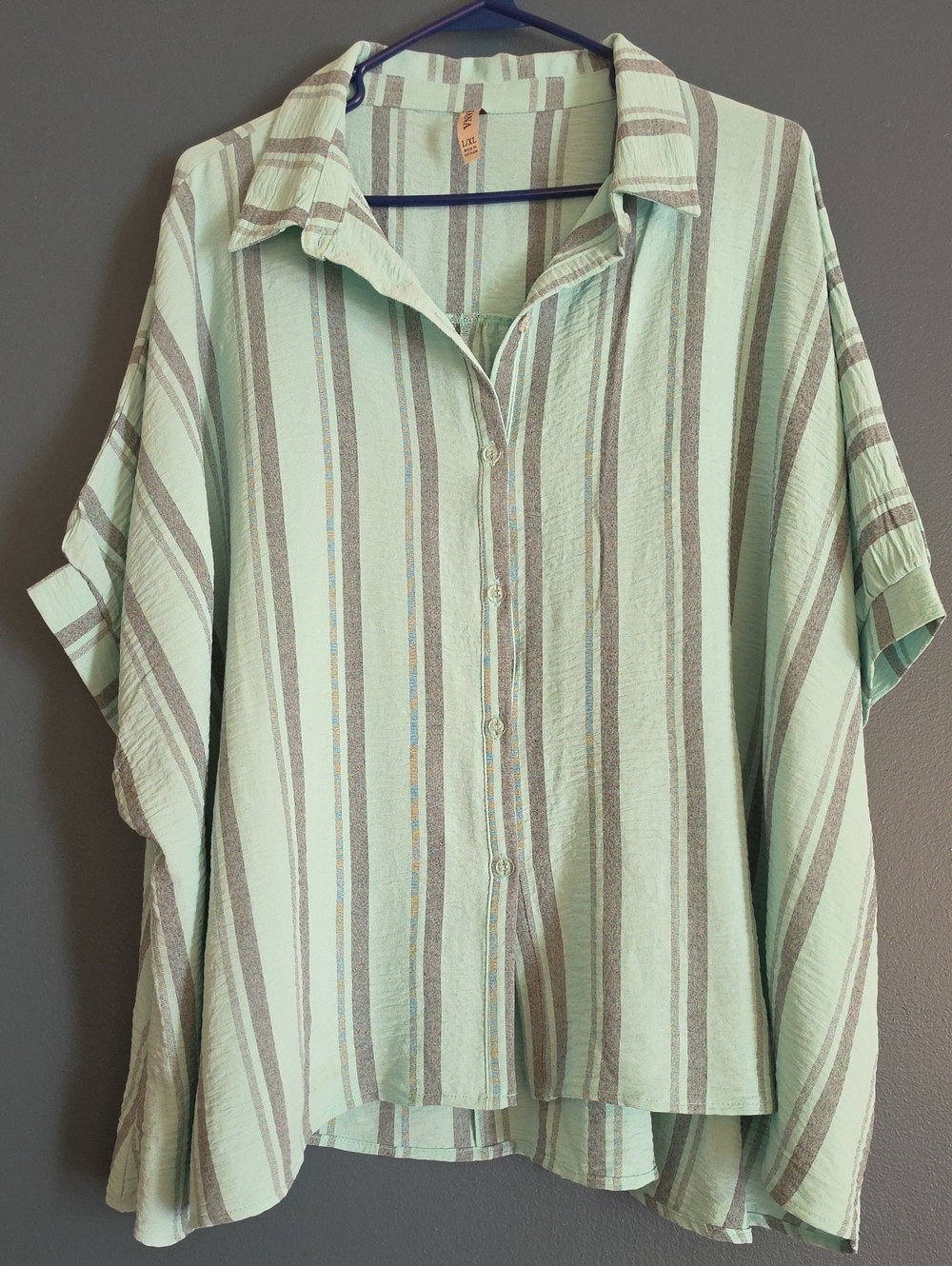 Mint Striped Button-Down Short Sleeve Shirt